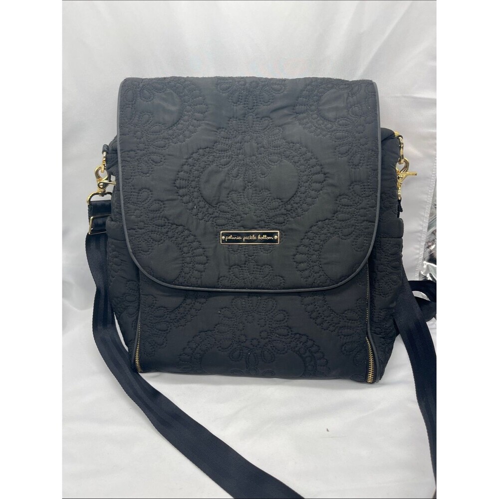 Petunia Pickle Bottom Black Quilted Boxy Backpack Diaper Bag